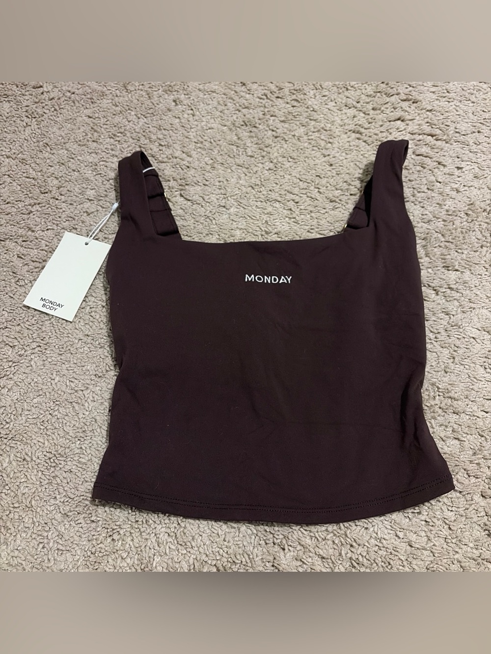 NWT Monday Swim Body Espresso Brown Aspen Tank Sports Bra Sz Petite P